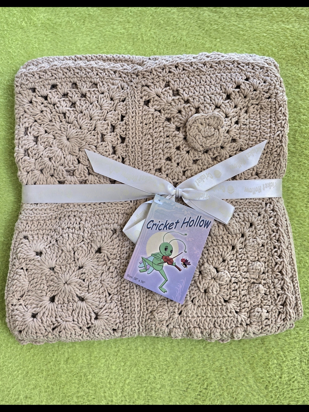 NWT  28 x 36 IN - Baby BOYS Bird Nest Tan BOYS BLANKET Handmade Crochet (Q1)